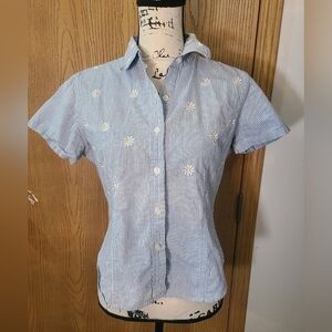 Solutions Original Vintage Daisy Embroidered Stripe Button Up Shirt